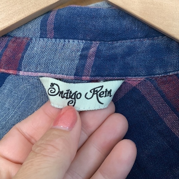 Indigo Rein Blue Red Plaid Button Down Collared Long Sleeve 100% Cotton Shirt M - Picture 7 of 17